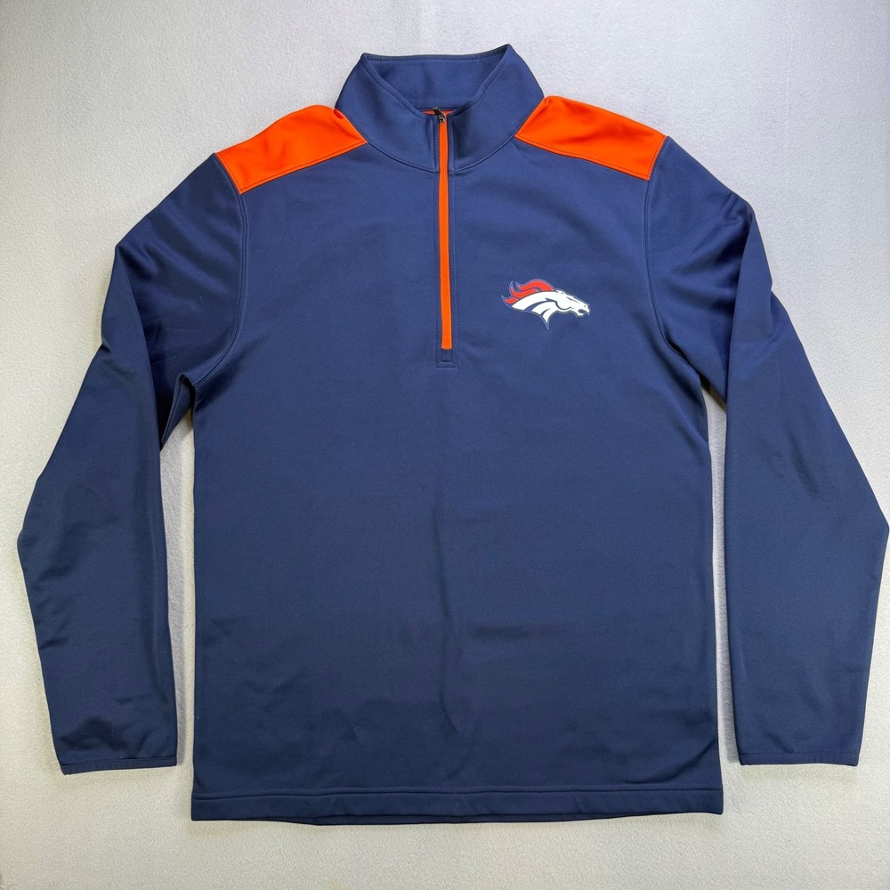 NFL Denver Broncos Team Apparel 1/4 Zip Pullover Men's M/M Blue‎ Orange